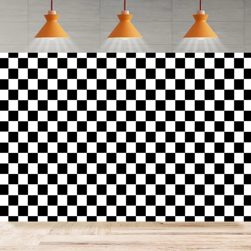 Photography Backdrop Black And White Racing Checker Texture Grid Birthday Chess Board Background Home Party Backdrop Wall Banner