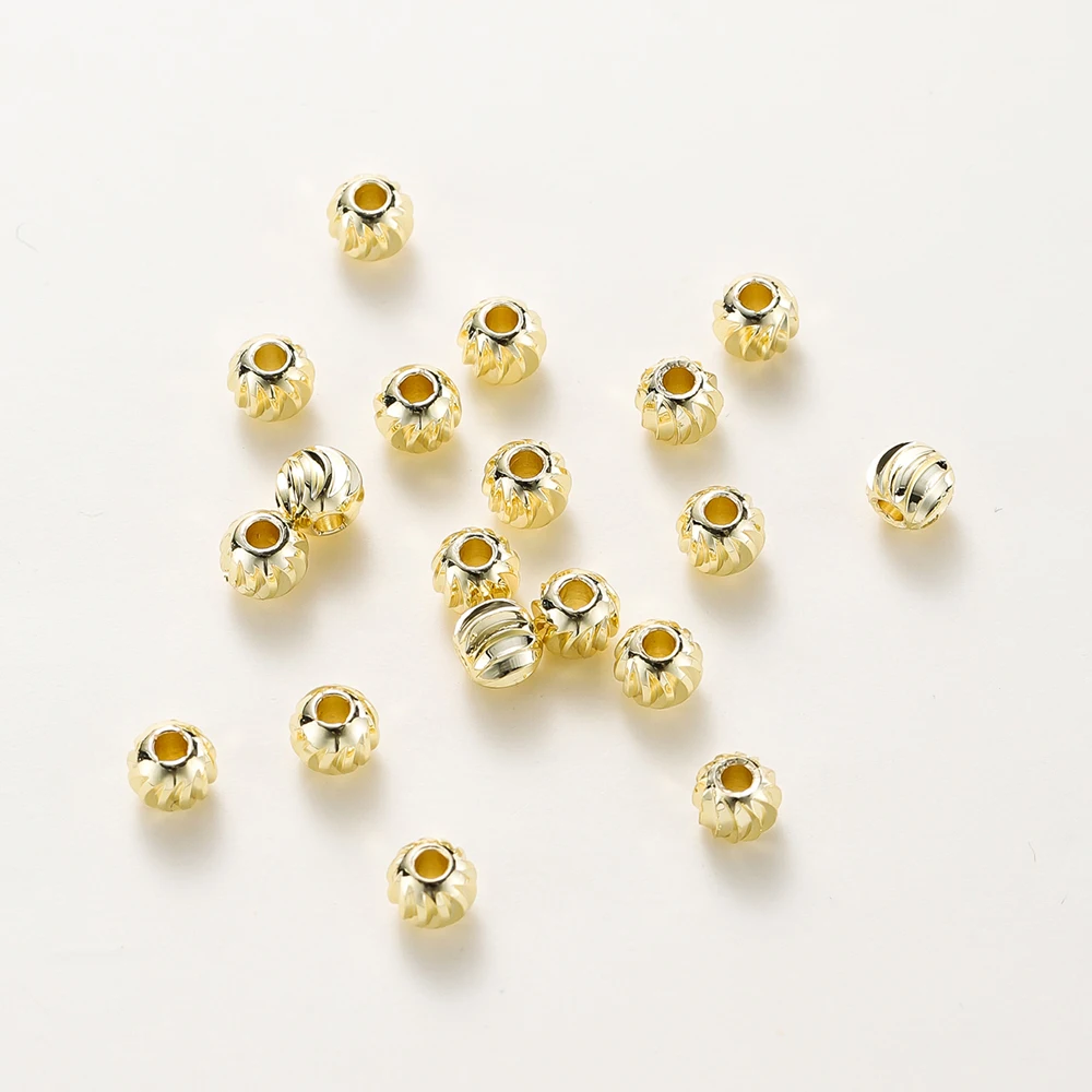 50-100pcs/lot 18K Gold Plated Striped Cut Flower Beads 3/4mm Loose Spacer Beads for DIY Bracelet Jewelry Making Accessories