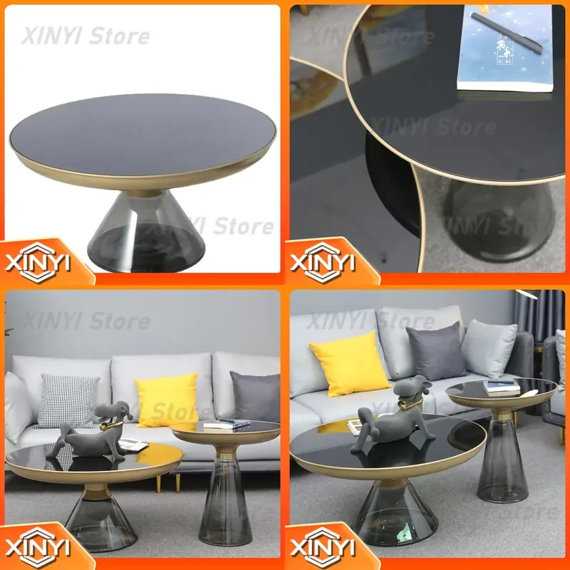 Round Coffee Table Light for Luxury Modern Stained Glass Bell Side Table Internet Celebrity Designer Small Apartment Sofa