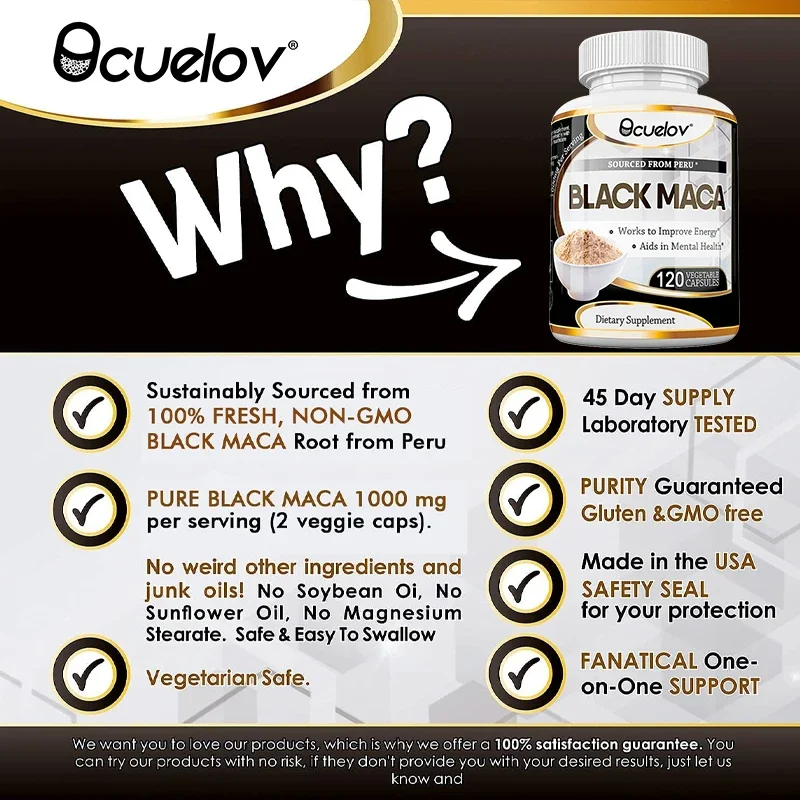 Organic Black Maca Capsules - Performance, Energy, Muscle Mass, Endurance, Performance, Fatigue Reduction Supplement