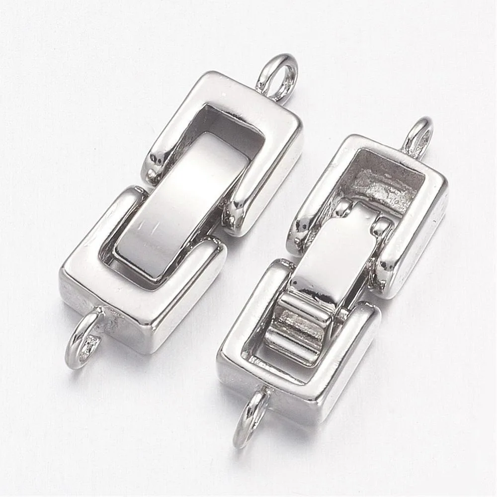 2sets Brass Fold Over Clasps Rectangle Cadmium Free Nickel Free Lead Free  22~24x7x4mm Hole: 1mm