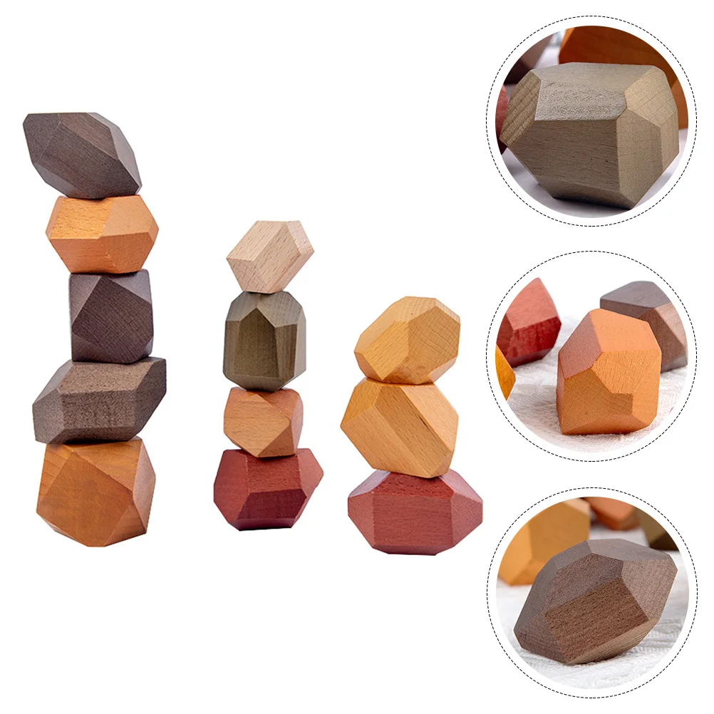 Wooden Stacking Blocks Toys Kids Educational Building Bricks Stone Colorful Smooth Shape Children Play Partners Games Skills