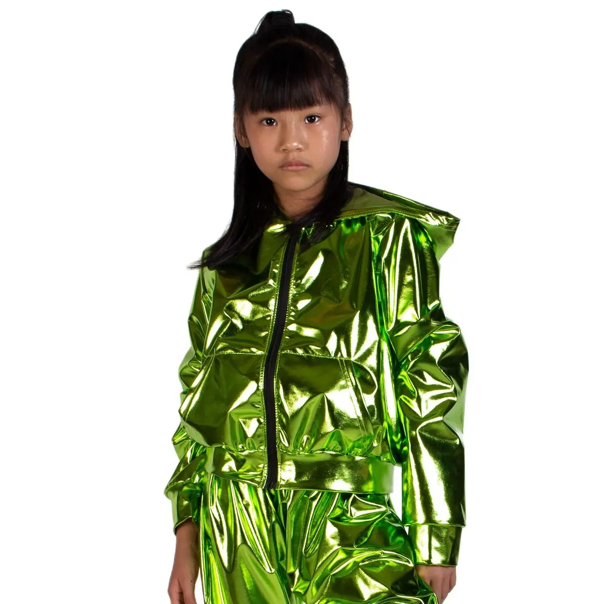 2023 Spring Autumn Kids Black Bomber Jacket Stage Performance Wear Paillette Feminina Casaco Light Green Hip Hop Dance Coat