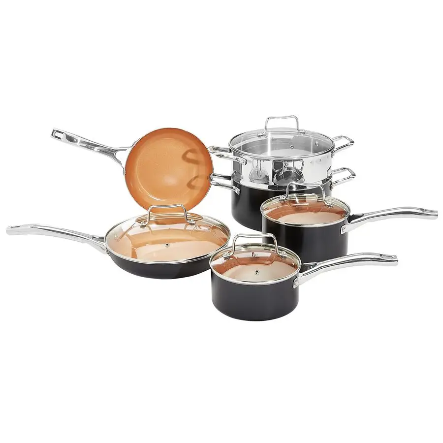 

Набор керамической посуды с антипригарным покрытием, подходит для мытья в посудомоечной машине и использования в духовке, равномерный нагрев, 10 предметов, медный цвет