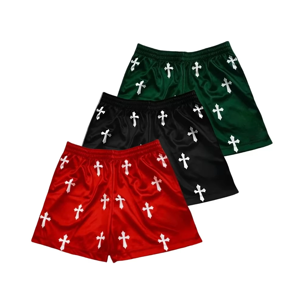 

Workout Gym Shorts Men Angel Cross Print Quick Dry Breathable Shorts Pockets Athletic Fitness Running Jogging Streetwear Moto