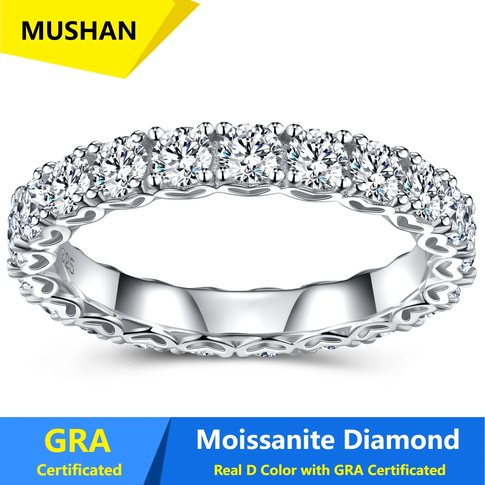 MUSHAN Luxury Jewelry 925 Sterling Silver Ring Band Women GRA Certificated Moissanite Diamond Emerald D Color Rings Fine Jewelry