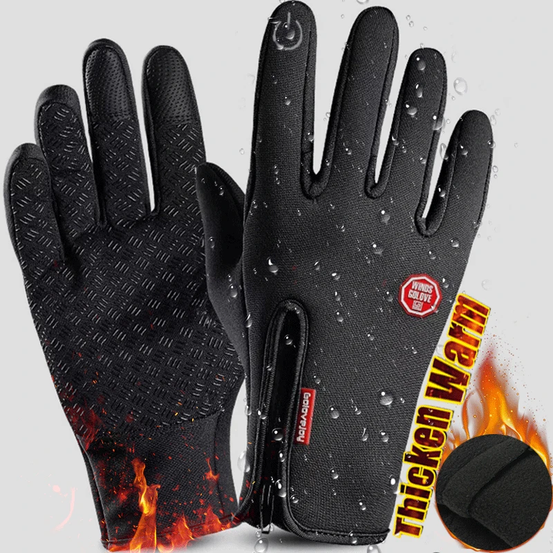 

Men Winter Waterproof Cycling Gloves Outdoor Sports Running Motorcycle Ski Touch Screen Fleece Gloves Non-slip Warm Full Fingers