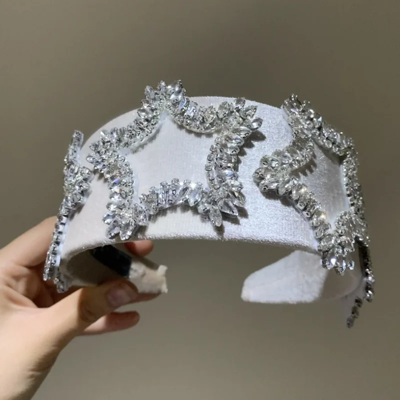 

Baroque Star Rhinestone Wide Brimmed Hairband Headdress White Hair Cover Headband Bridal Hair Accessories Pressed Hair hairpin