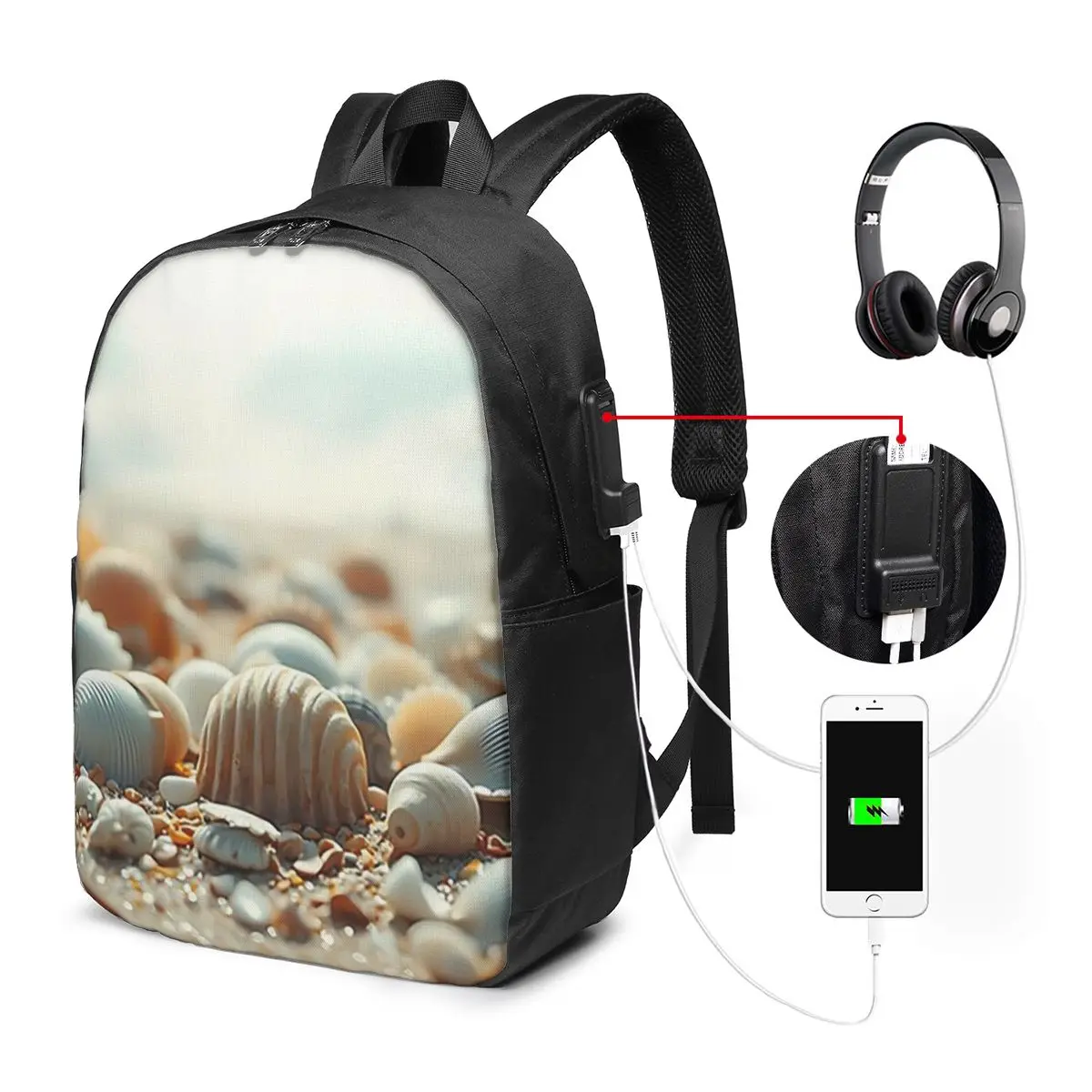 Shell And Blue Beach Backpack Travel Notebook Bag Computer College Student School Bag Laptop Shoulder Bags for Men Women