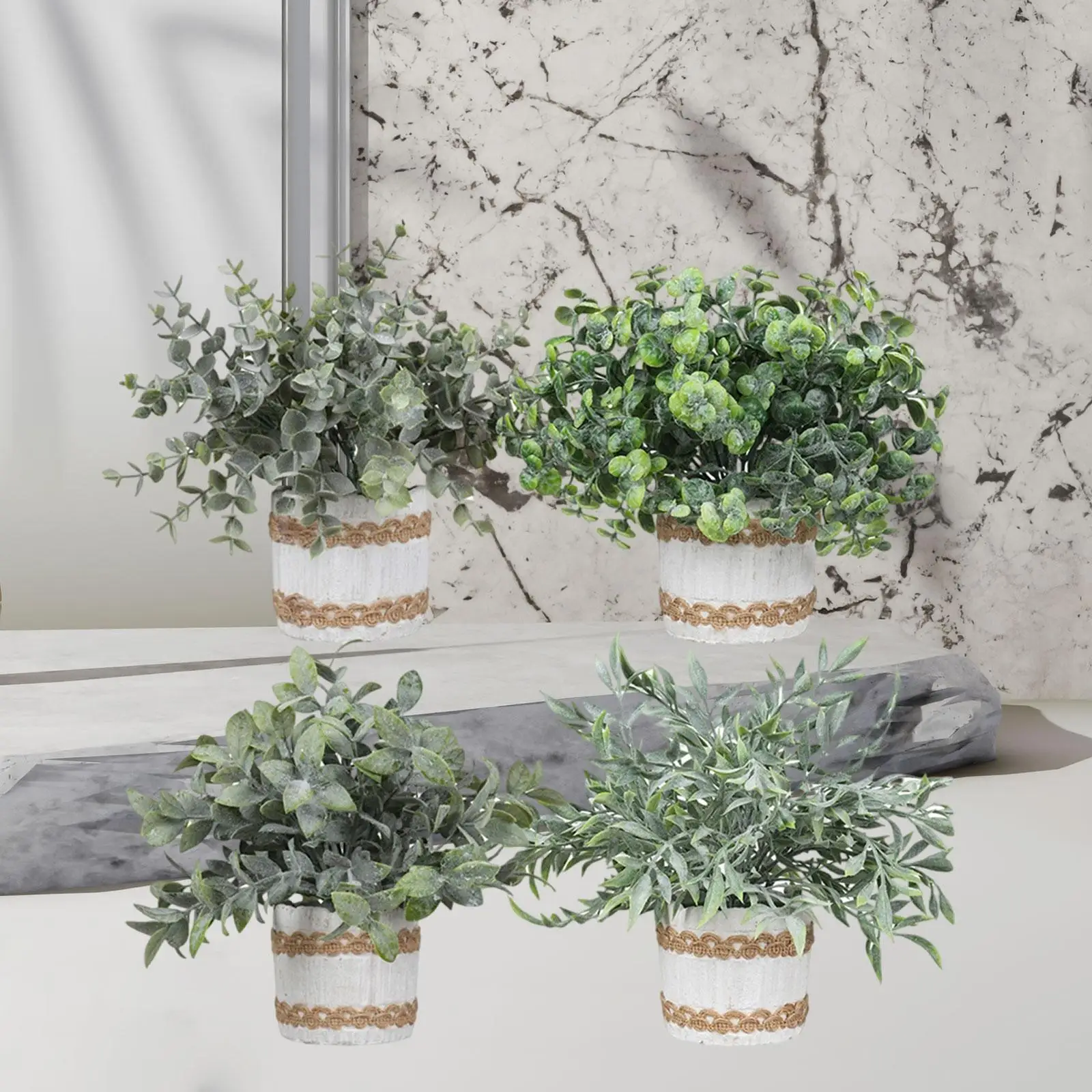 Artificial Mini Potted Plants Faux Plants in Pot Tabletop Decor for Bedroom Office Living Room Kitchen Shelf Desk