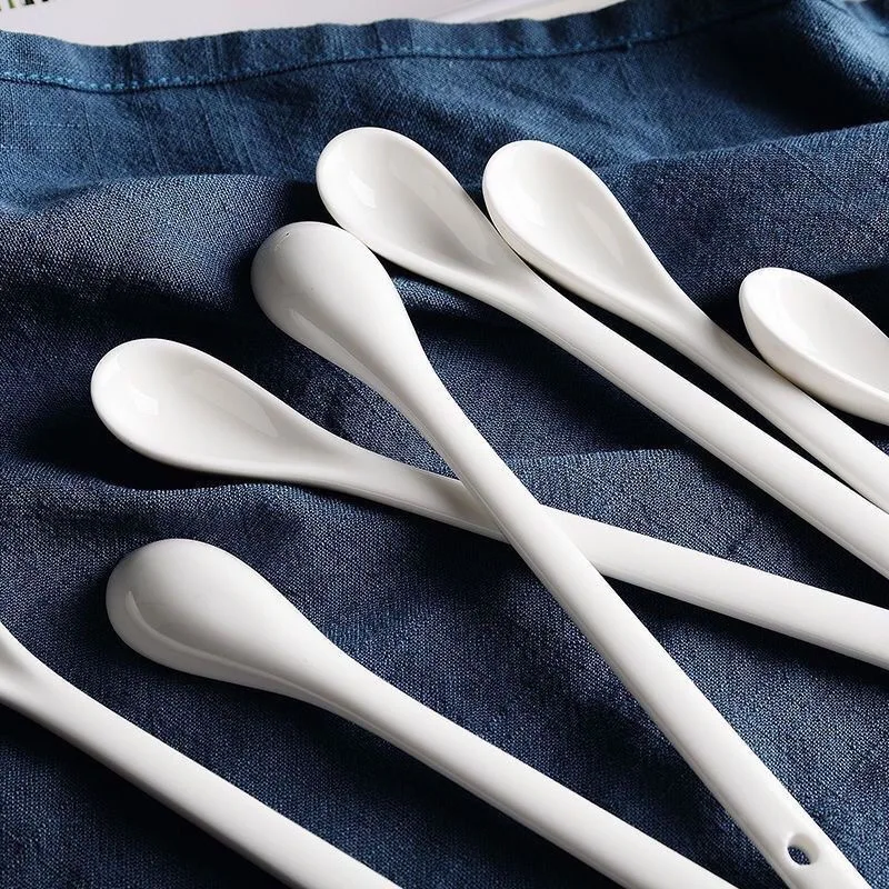 5pcs 16cm 19cm Long Handle Porcelain Coffee Spoon Ceramic Spoon Tea Spoon