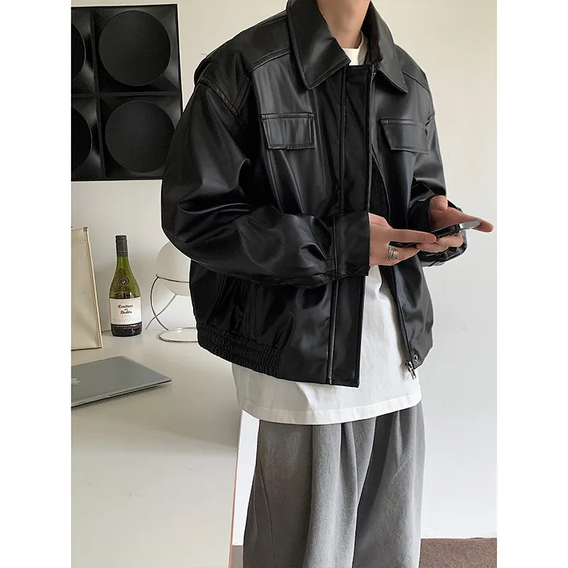 

Men's Clothing Leather Jacket Spring New Men's Biker Jacket American Retro Motorcycle Leather Coat Casual Loose PU Male Coat