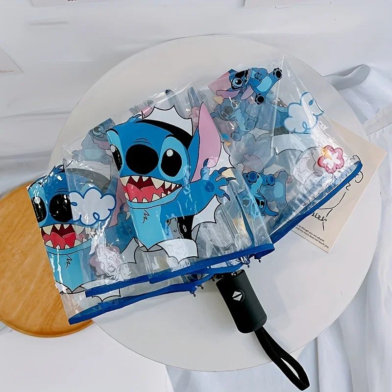 Cartoon Stitch Portable Folding Umbrella Cute Stitch Automatic Transparent Umbrellas Fashion Manual Umbrella Kid Birthday Gift image 3