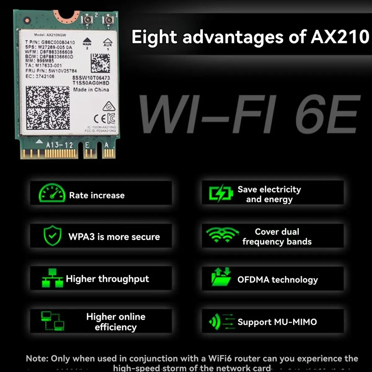

Карта Wi-Fi ABSF AX210NGW WiFi 6E + антенна, трехдиапазонный адаптер Wi-Fi 2,4G/5G/6 ГГц, Bluetooth 5.3, беспроводная сетевая карта для ноутбука, 5374 Мбит/с