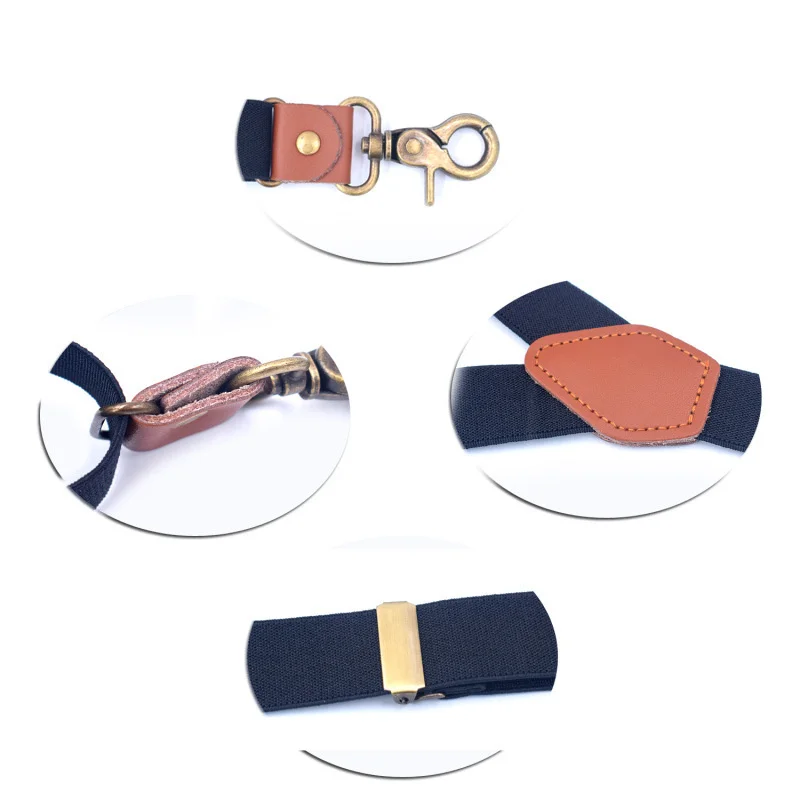 Винтажные коричневые полосатые бронзовые подтяжки с 3 крючками из искусственной кожи, пряжка премиум-класса, гибкие мужские и женские подтяжки
