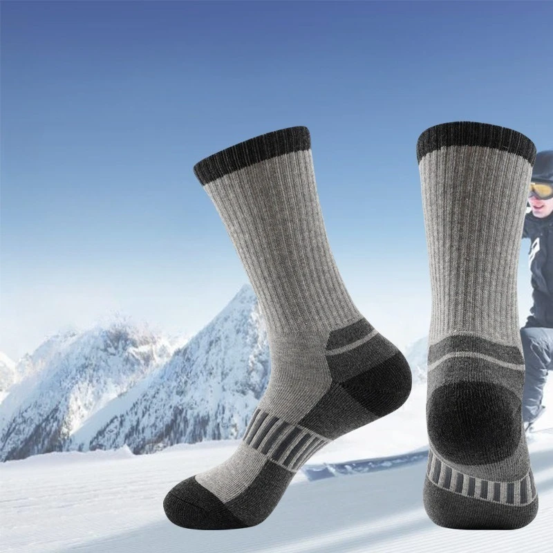 1 pair of mid length socks, winter skiing socks, thick looped socks, warm men's snow socks, towel socks, outdoor socks