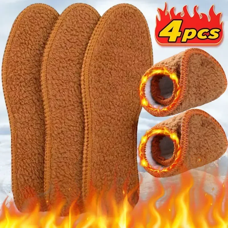 2/4 pçs inverno palmilhas de lã alpaca macio pelúcia quente engrossar pé palmilha térmica para mulheres homens botas de neve respiráveis sapatos almofada de calor