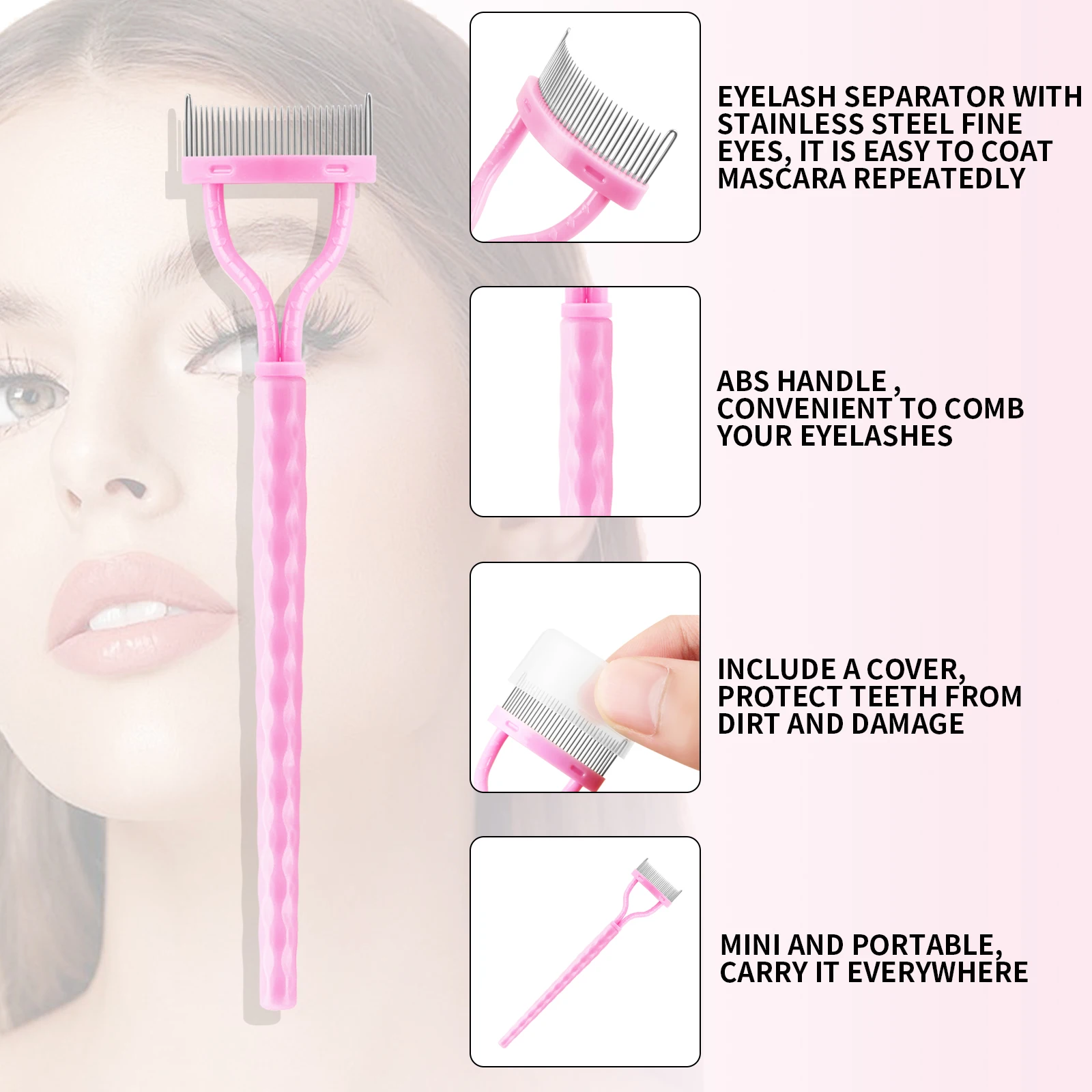 Piegaciglia Pettine per ciglia Pettine per sopracciglia a doppia estremità, Pennello per sopracciglia Set di strumenti di bellezza per donna Accessori per strumenti per il trucco degli occhi