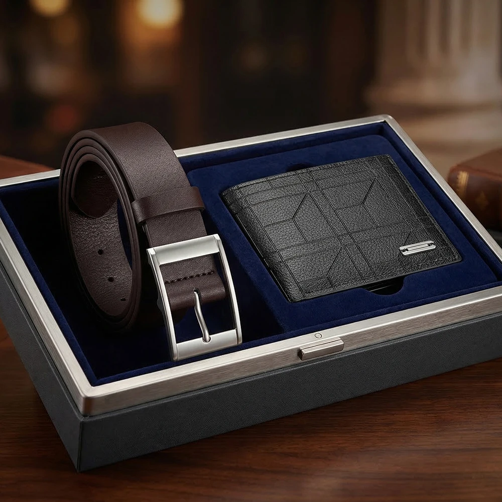 2PCS Personalized Men's Wallet Belt Set Fashion Men's Outdoor Leisure Belt Simple Men's Pin Buckle Belt Wholesale Direct Sales - view 3