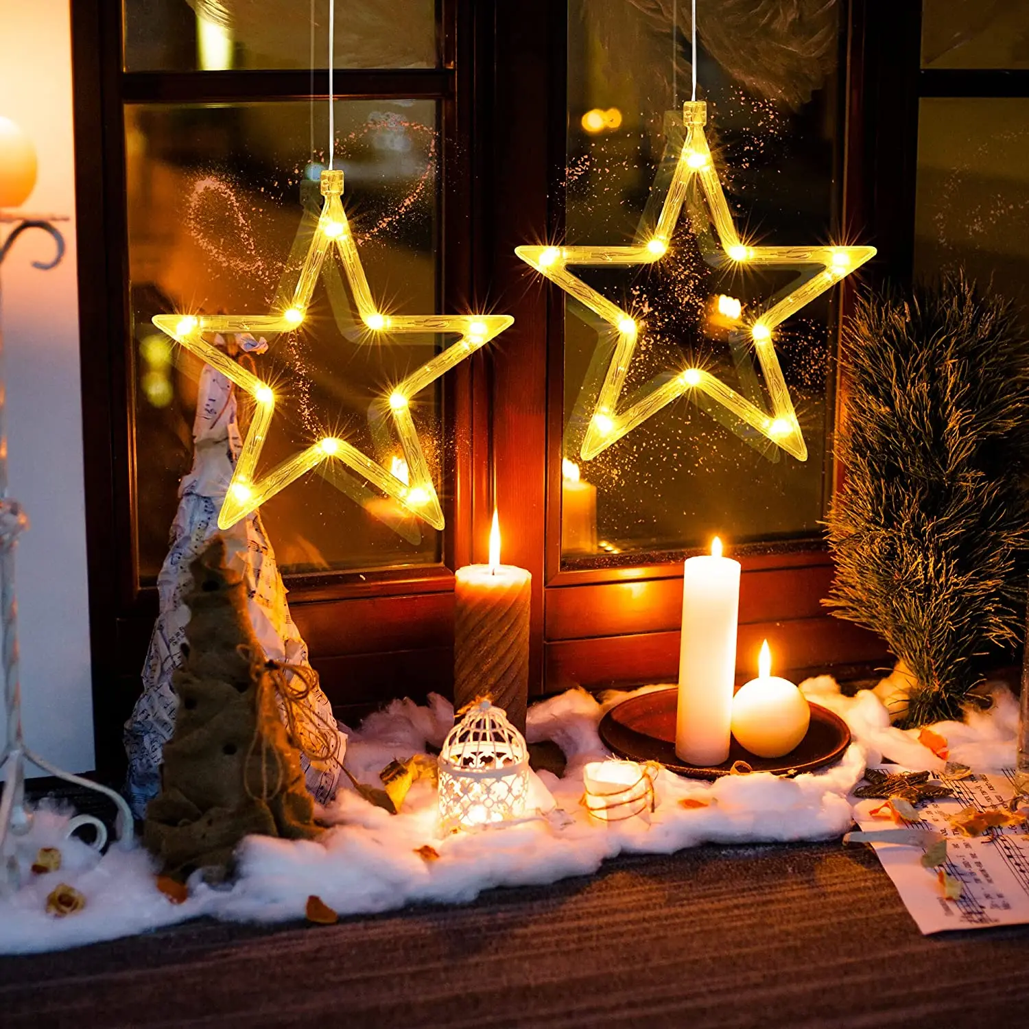 D2 2Pcs LED Star Christmas Lights LED  Curtain Light with Suction Cups Window Fairy Light For Christmas Decoration Party Wedding