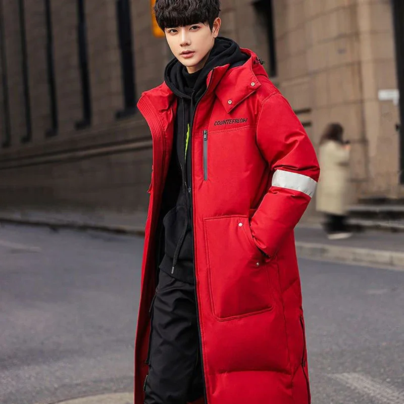 Gmiixder New Over Knee Down Coat Men's Mid Length Couple Thickened