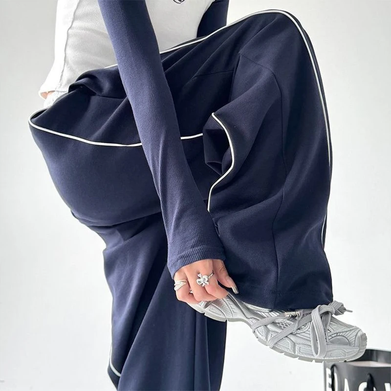 Harajuku Drawstring Sports Pants Women's Loose Wide Leg Straight Tube Matching Trousers Y2K Style Floor-Length Pants Streetwear