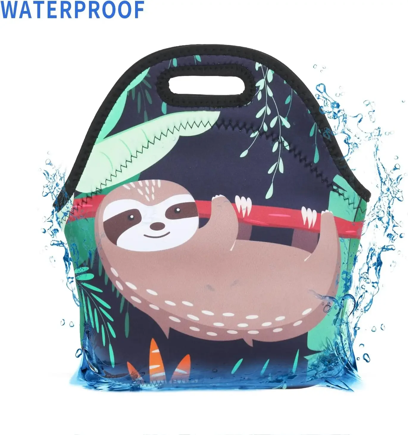 Violet Mist Womens Reusable Neoprene Lunch Bag Insulated Lunch Box Cute Sloth Animal Thermal Lunch Tote Bags