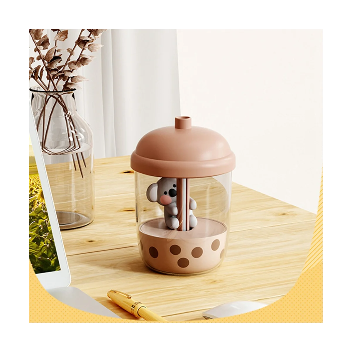 1 Pcs New Cute Koala Milk Tea Cup Humidifier High Fog Household Small Portable Desktop USB Mini Perfume,Green