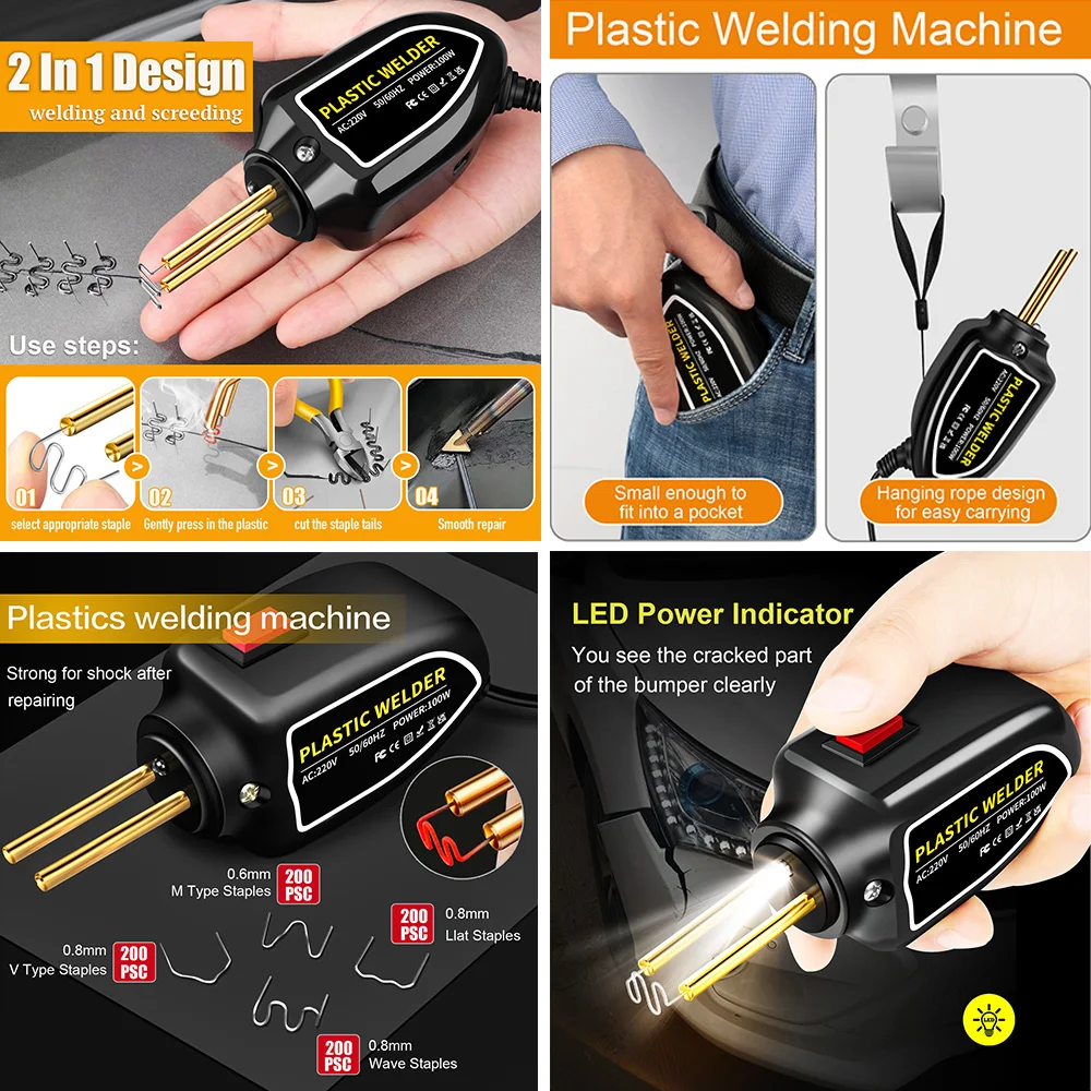 Plastic Welding Machine 70/100W Hot Stapler Plastic Bumper Soldering Iron Garage Tools PVC Welder Gun Car Bumpers Repair Kit