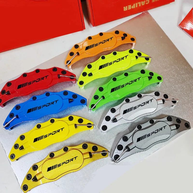 4 Pcs Metal Car Wheel Brake Caliper Covers With Black Sport Logo For Audi Bmw Mercedes Benz VW Peugeot Toyota Cupra Lexus Honda