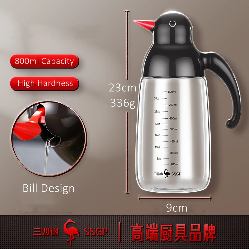 LFGB Certificate Original Design Bill High Borosilicate Glass Oil Kettle High Hardness 800ml Oil Bottle for Kitchen Accessories