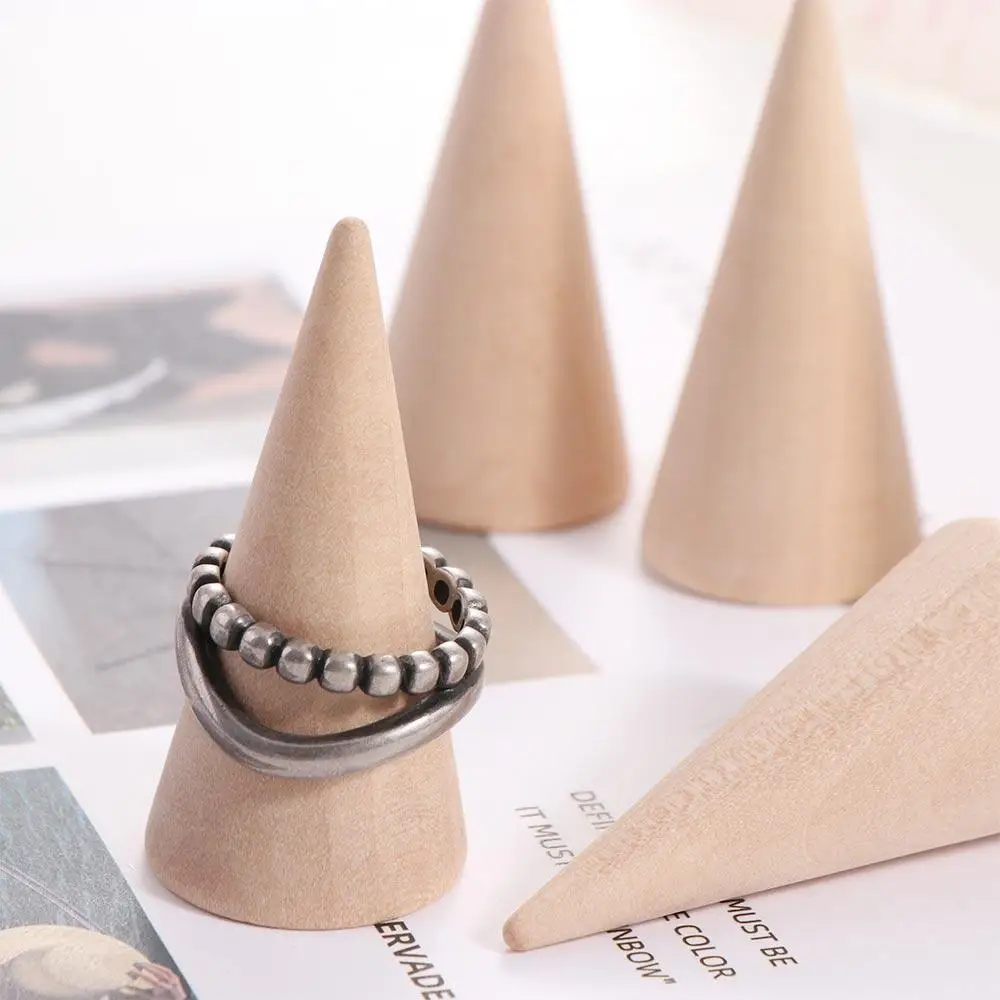 Creative Wooden Ring Holder Jewelry Display Unpainted Ring Display Stand Storage Rack Natural Ring Organizer Girls Women