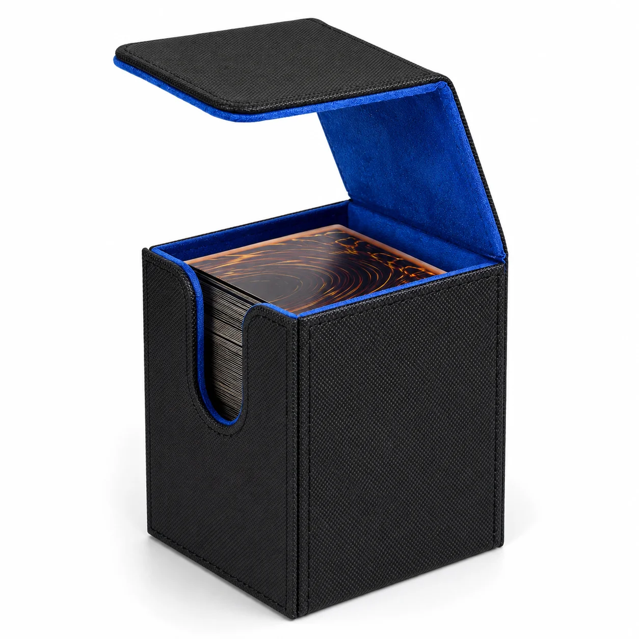 Card Deck Box PU Leather Trading Card Case Magnetic Storage Holder Fits 100+ Sleeved Cards for TCG CCG Game Cards Organizer Blue