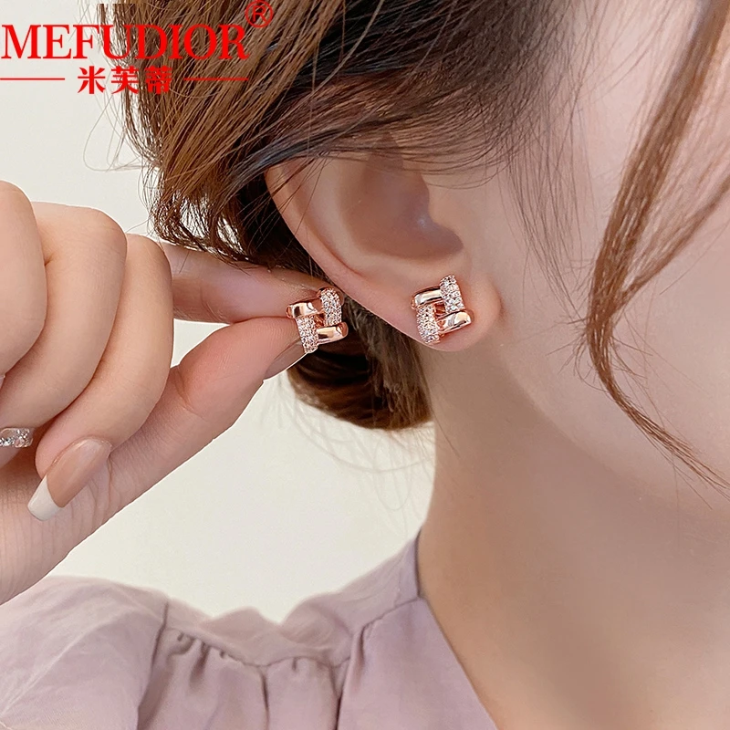 

18K Rose Gold Stud Earrings for Women Inlaid Natural Diamond Square Hanging Earring Hight Quality Couple Party Jewelry Gift