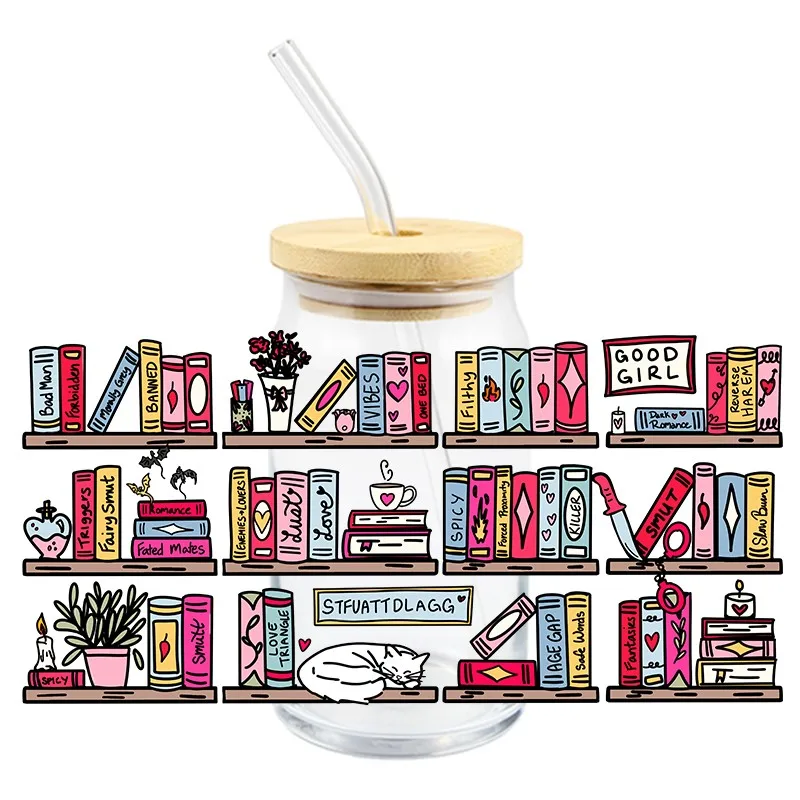 Fashion Books UV DTF Wrap Transfer Stickers 3D Colorful Design Waterproof Wrap For Glasses Cups Bottles Decal