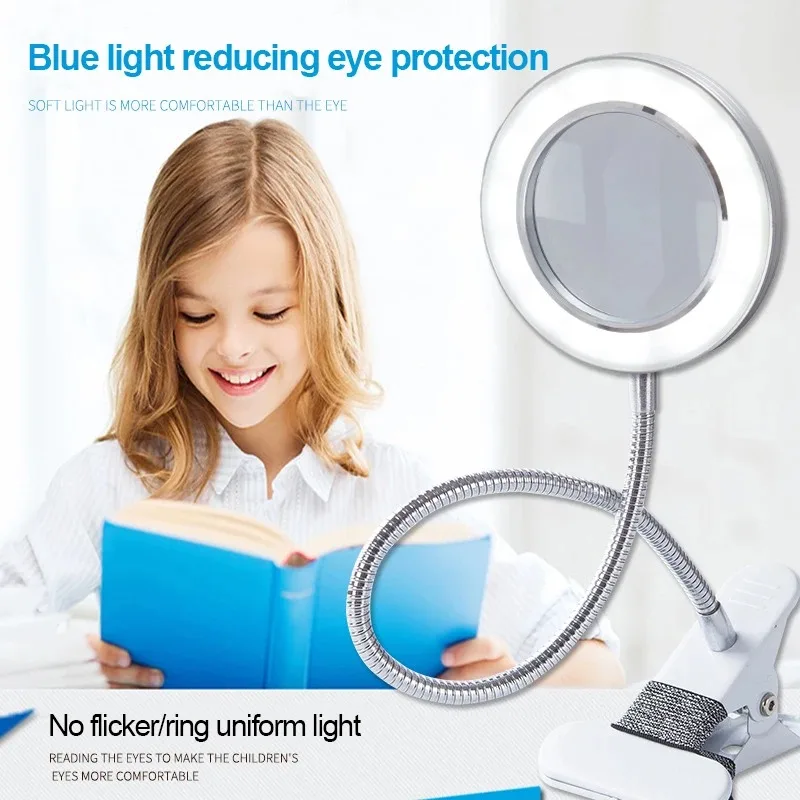 8X Magnifier Lamp LED Desk Lamp Magnifying Glass With Clamp USB Cold Light for Read Repair Tattoo Makeup Beauty Salon Equipment