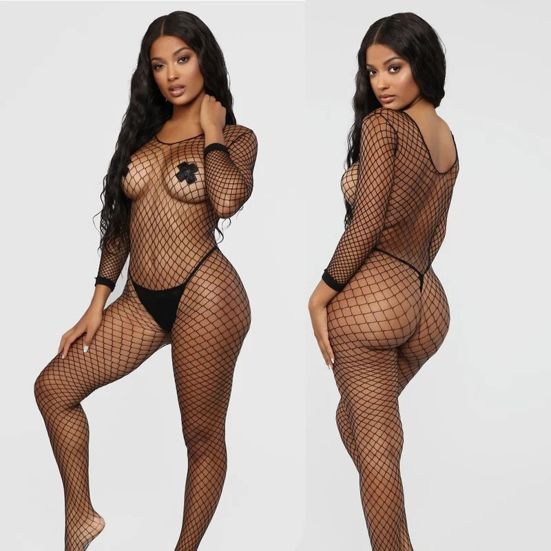 Hot Sexy Hollow Out See Through Bodysuits Stocking Teddies Set Open Crotch Pantyhose Women Lingerie Sex Porn Costumes Underwear