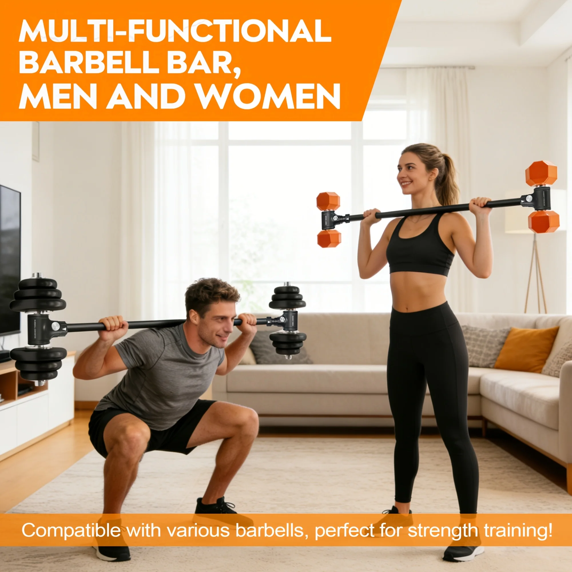 Dumbbell Converter - Converts dumbbells into barbell sets - Dumbbell bar, adjustable and up to 200 lb barbell for home fitness view 5