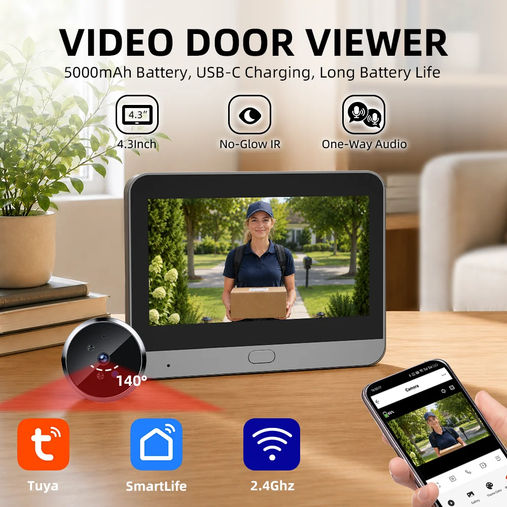 MINI Tuya SmartLife APP 2.4G WIFI Video Door Peephole 3MP Night Vision Microwave Radar Detect Digital Eye Security Camera Viewer