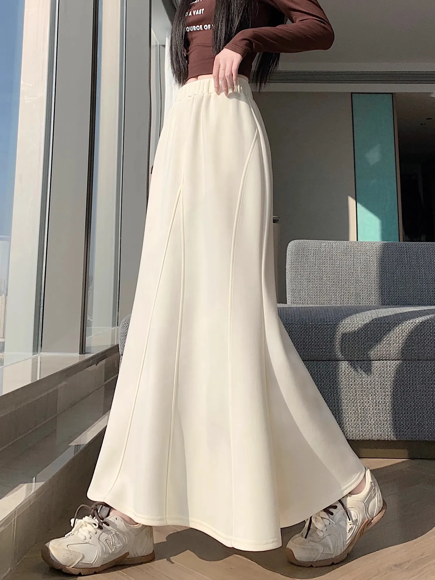 

Юбка-рыбка женская, весна 2026, новая универсальная модель с высокой талией, А-силуэт, облегающая, драпированная, плиссированная, длинная юбка