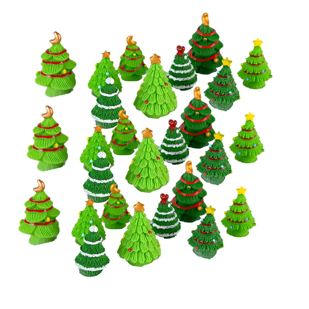 

60PCS 40PCS Resin Christmas Miniature Tree Desktop Ornament Craft Xmas Decor Micro Landscape Holiday Gift Random Style