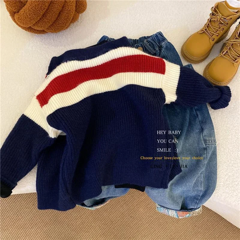 

Boys Woolen Sweater Crochet Cotton Windbreak 2024 Cool Thicken Autumn Winter Christmas Gift Cardigan Warm Children's Clothing