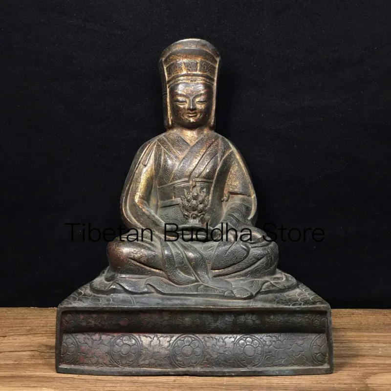 

21.5cm Nepalese Tibetan Old Bronze Buddha Mud Gold Marpa Master Buddha Home Decoration