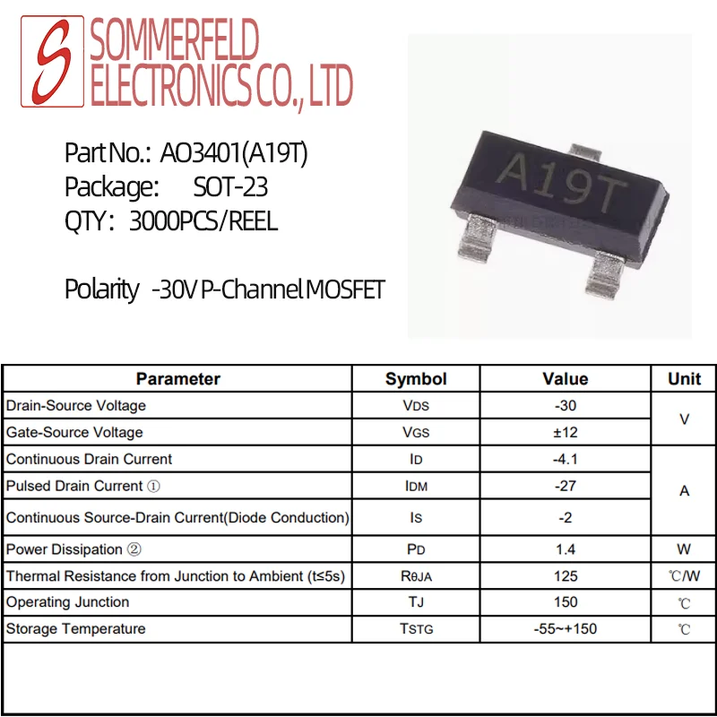 AO3400 (A09T) AO3401 (A19T) SOT -23 NPN PNP transistor