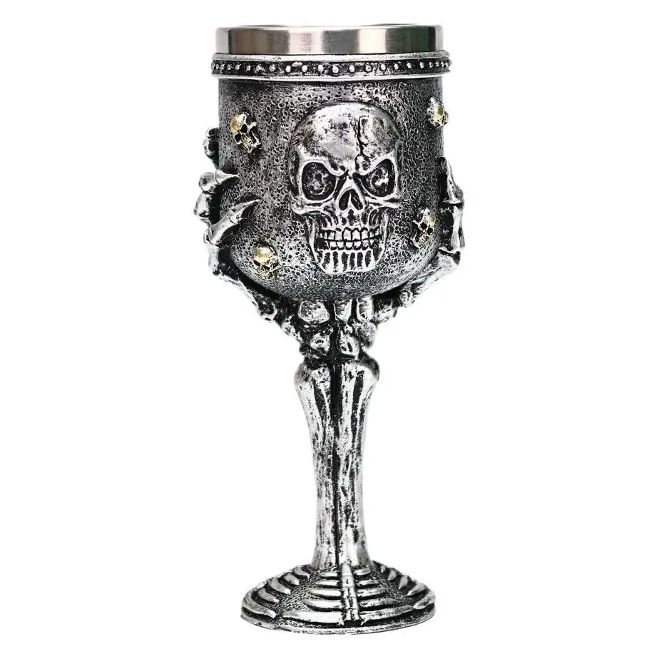 

Gothic Skeleton Skull Wine Glass with Stainless Steel Inner Chamber Reusable Party Cup for Decoracion Halloween Witch Goblet