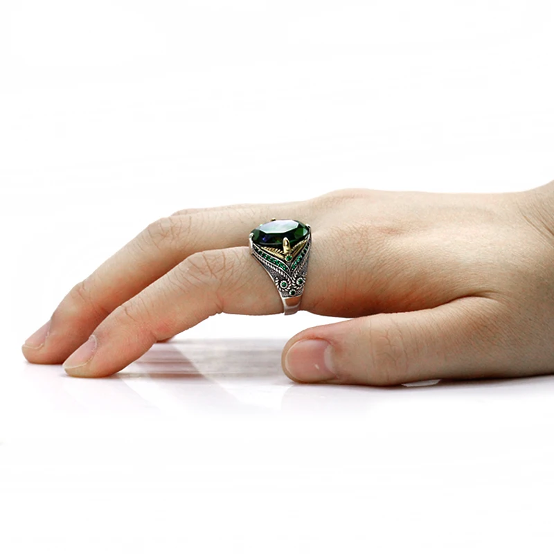 خاتم زركون أخضر للرجال ، فضة إسترليني ، قطع بيضاوي مقطوع من AAA ، مجوهرات فاخرة ، هدية ذكرى سنوية ، موضة