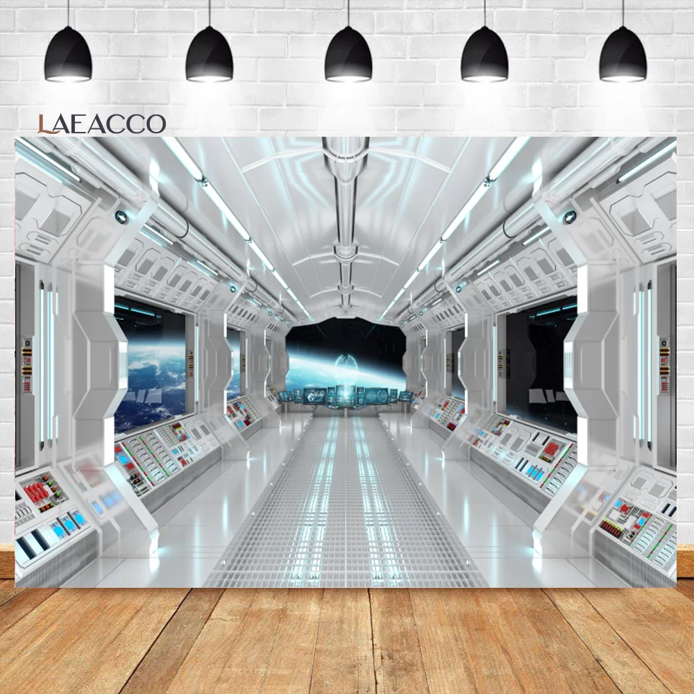 Laeacco Spaceship Interior Background Universe Exploration Science Fiction Spacecraft Galaxy Space Station Photography Backdrop