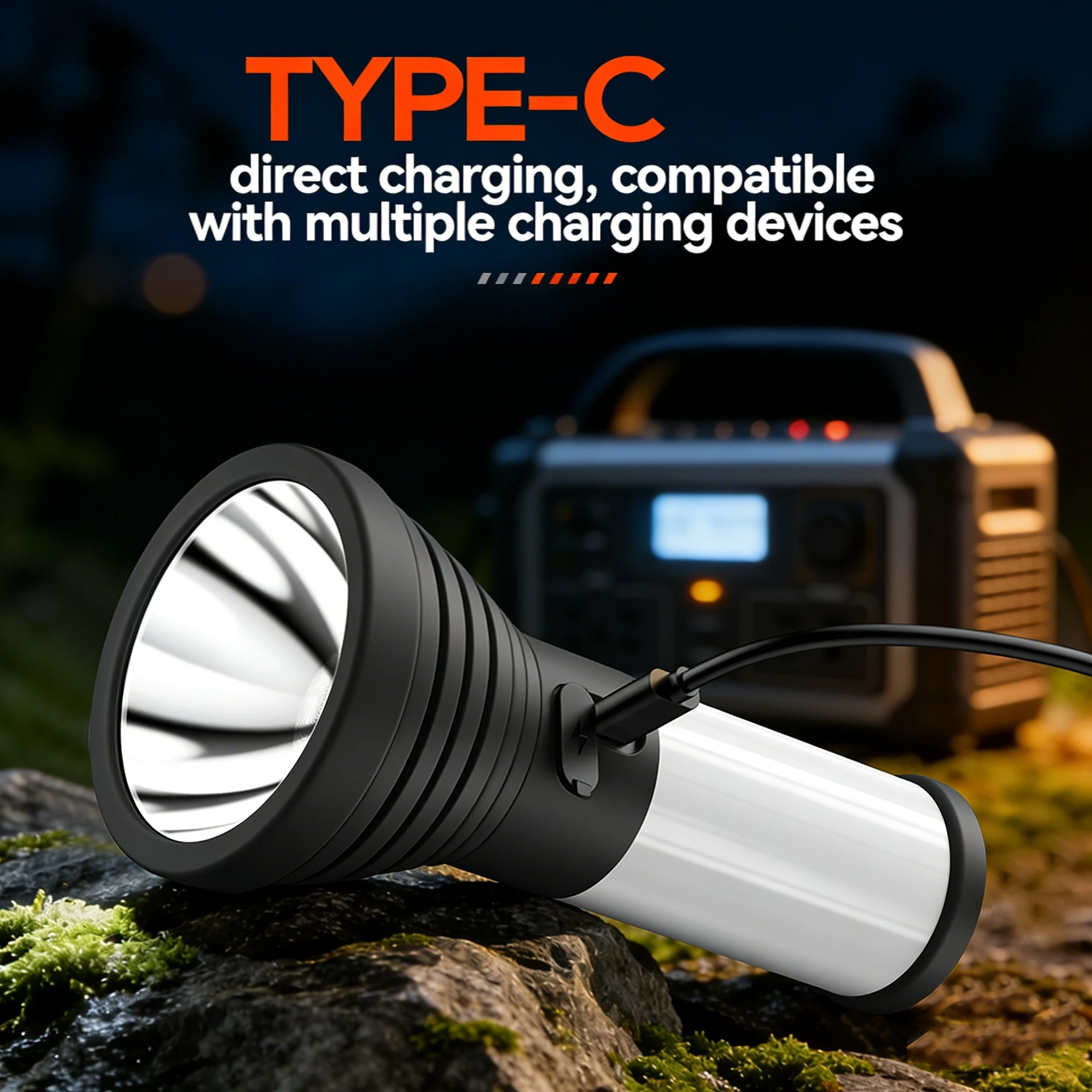 PHILIPS Rechargeable Flashlight 10W White Laser Dual Main Side Lights Camping Light 5H Lighting Outdoor Emergency Torch