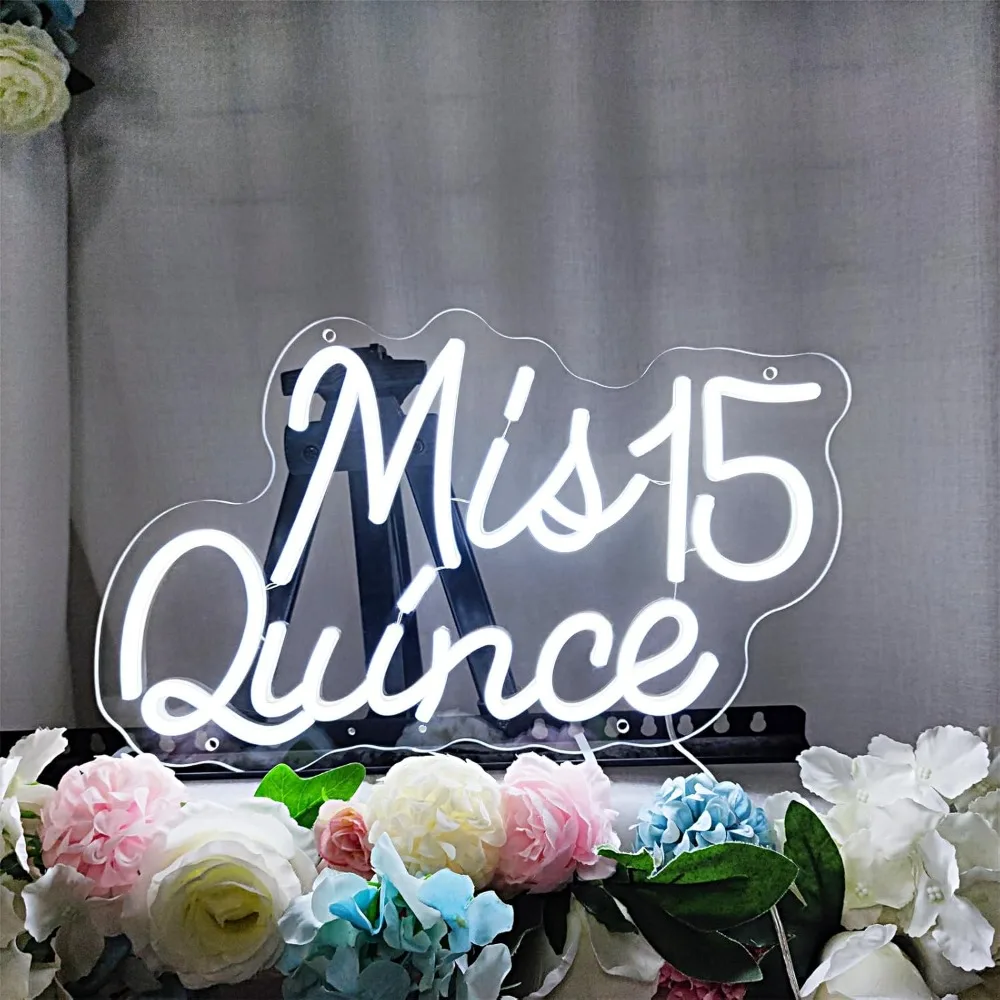 

Светодиодная неоновая вывеска Mis Quince с регулируемой яркостью, декоративный светильник для стен, неоновая лампа «С Днем Рождения» для спальни девочки, бара, вечеринки и свадебного декора