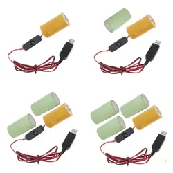 USB to 1.5V-6V1A LR20 D Battery Eliminators with Switches Dummy Battery Power Cable Cord for Toy/Table Lamps/Flashlight F19E